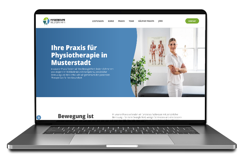 Demo-Website „Physiotherapie Mustermann“ auf einem Laptop